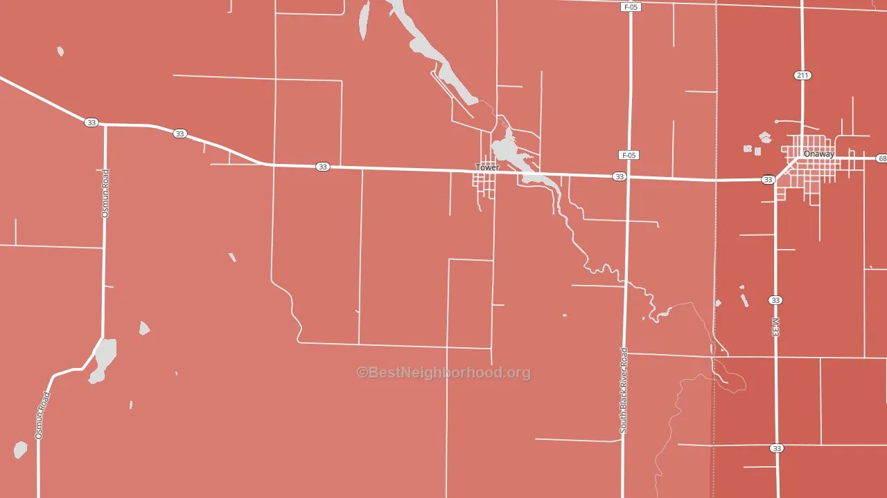 Tower, MI block-group political-lean map