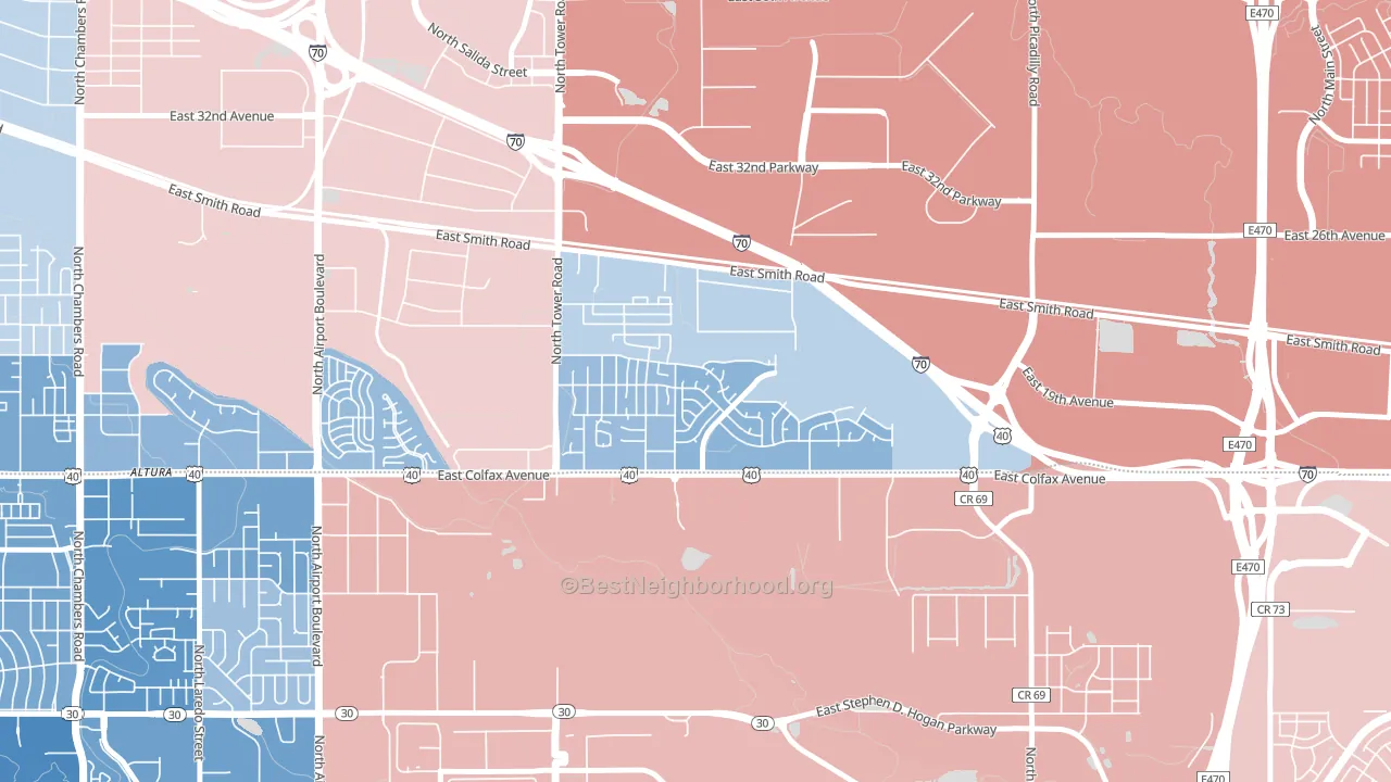 Tower Triangle, Aurora, CO block-group political-lean map