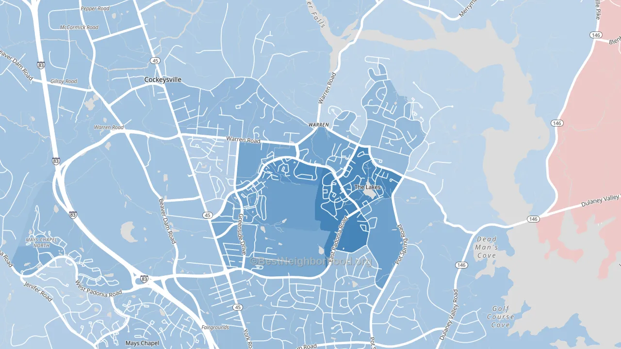 Town and Country North, Cockeysville, MD block-group political-lean map