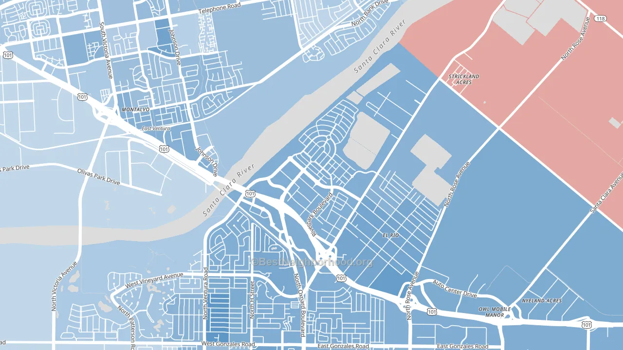 Town Center, Oxnard, CA block-group political-lean map