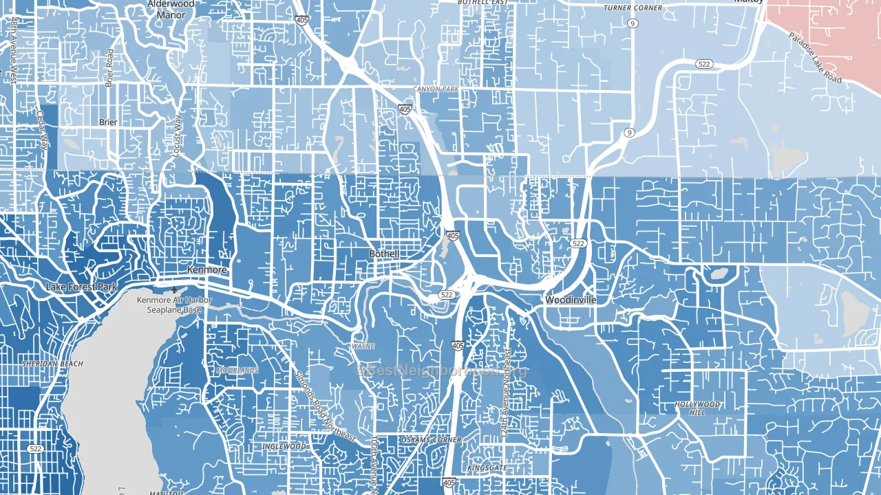 Town Center, Woodinville, WA block-group political-lean map