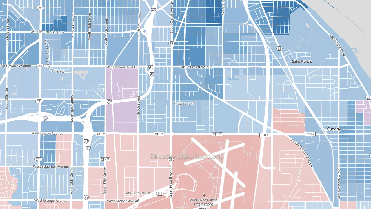 Town of Lake, Milwaukee, WI block-group political-lean map