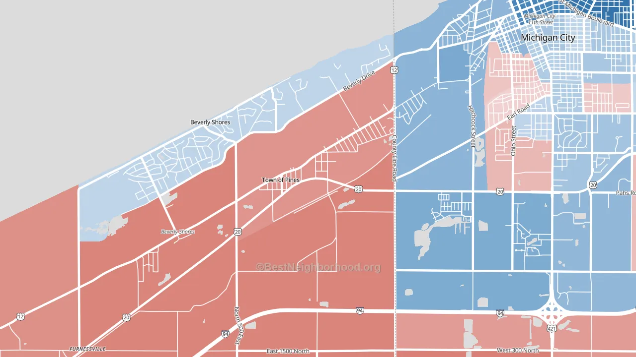 Town of Pines, IN block-group political-lean map