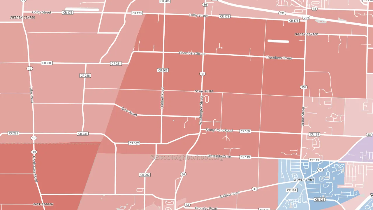 Town Pump, NY block-group political-lean map