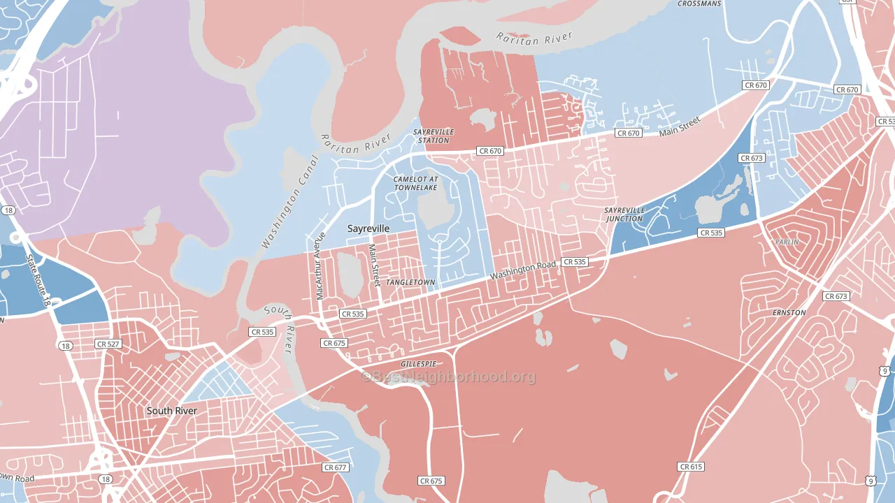 Townelake, Sayreville, NJ block-group political-lean map
