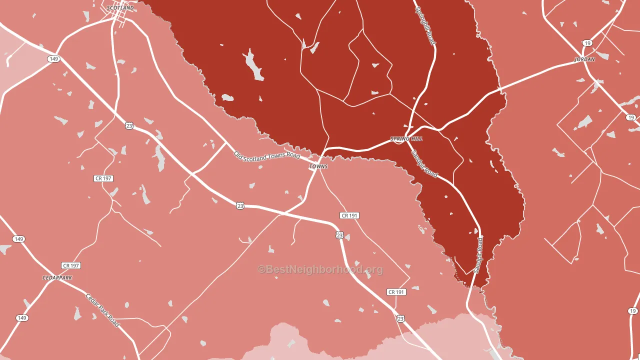 Towns, GA block-group political-lean map
