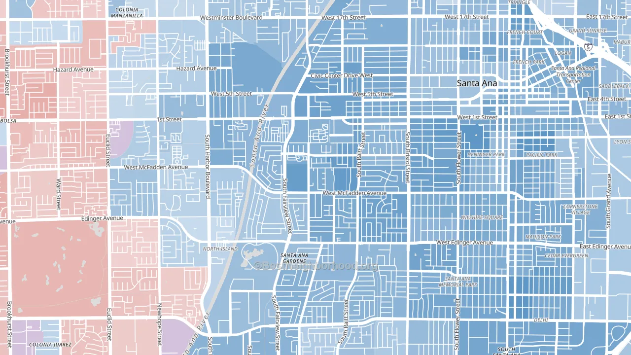Townsend-Raitt, Santa Ana, CA block-group political-lean map