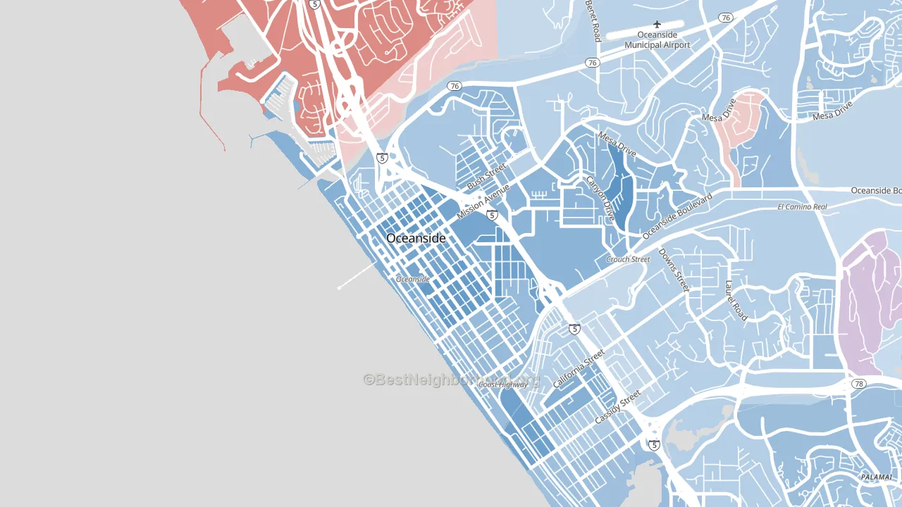 Townsite, Oceanside, CA block-group political-lean map