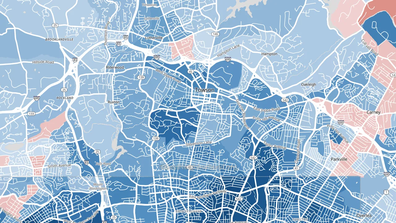 Towson, MD block-group political-lean map