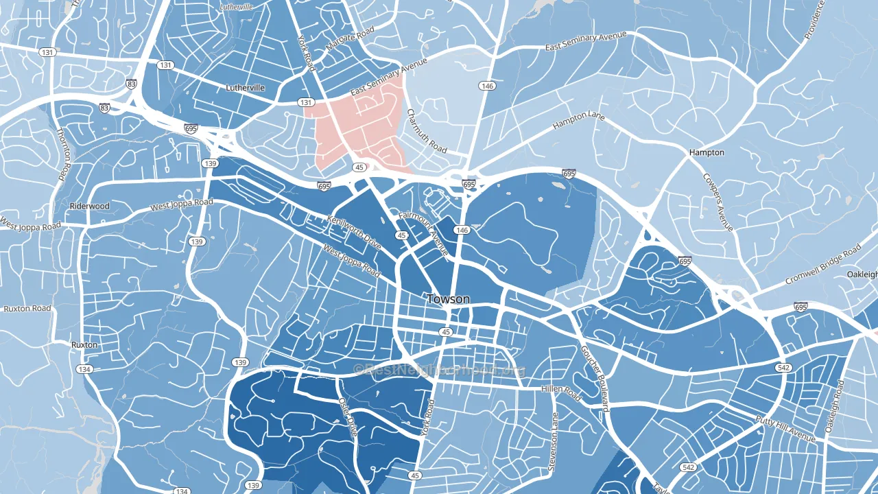 Towson Park, Towson, MD block-group political-lean map