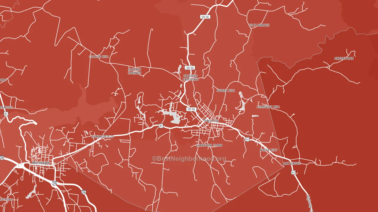 Tracy City, TN block-group political-lean map