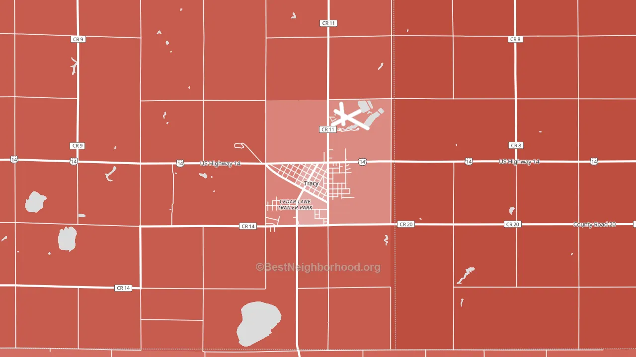 Tracy, MN block-group political-lean map