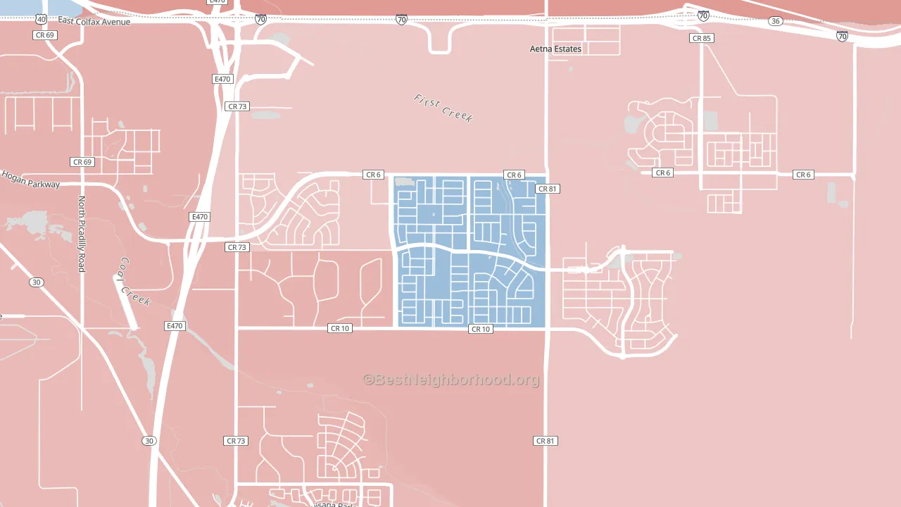 Traditions, Aurora, CO block-group political-lean map