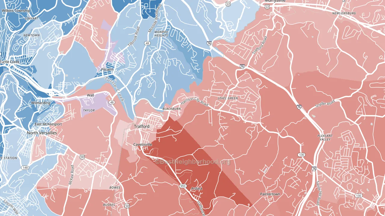 Trafford, PA block-group political-lean map