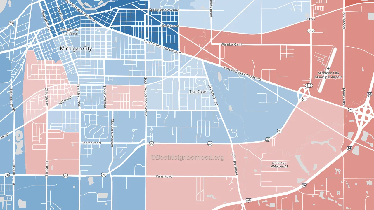 Trail Creek, IN block-group political-lean map