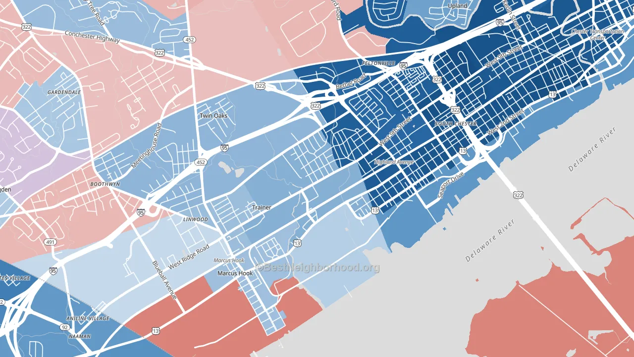 Trainer, PA block-group political-lean map