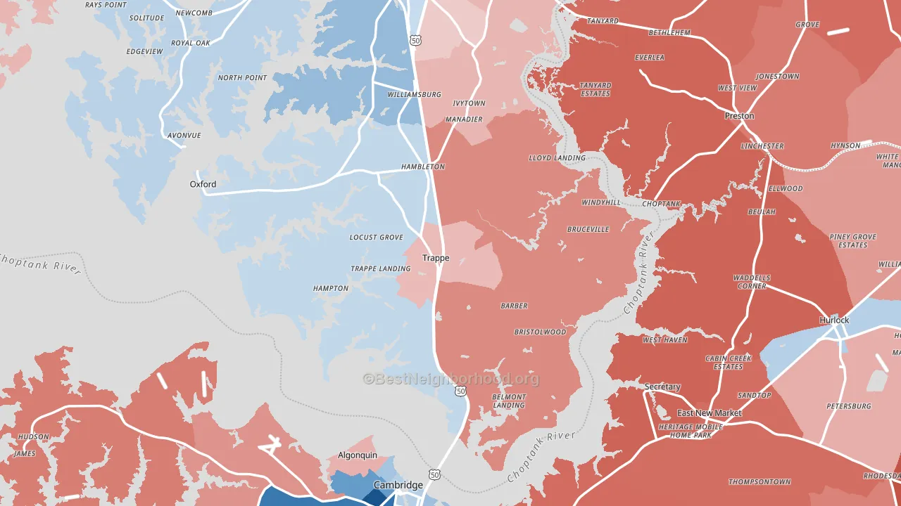 Trappe, MD block-group political-lean map