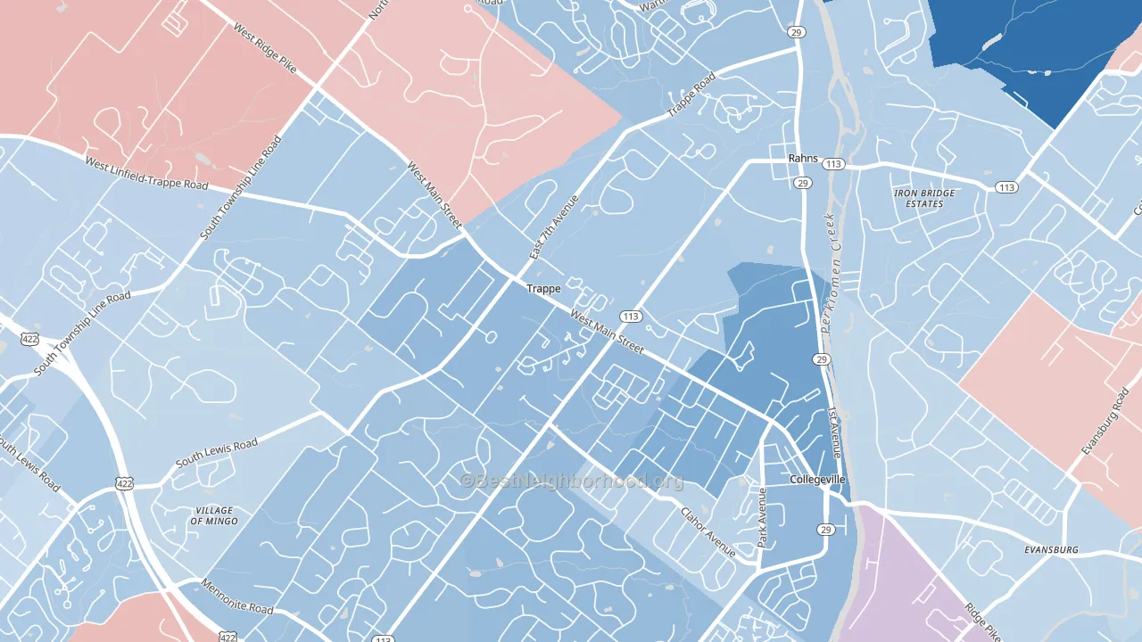 Trappe, PA block-group political-lean map
