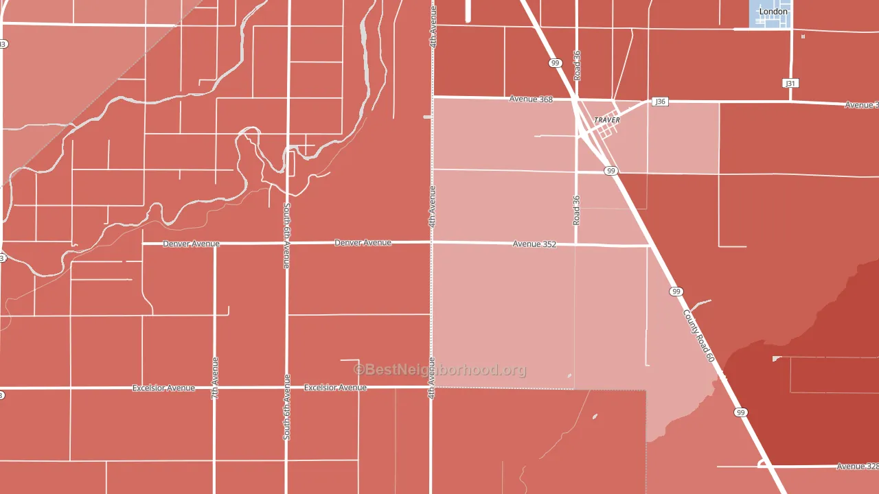 Traver, CA block-group political-lean map