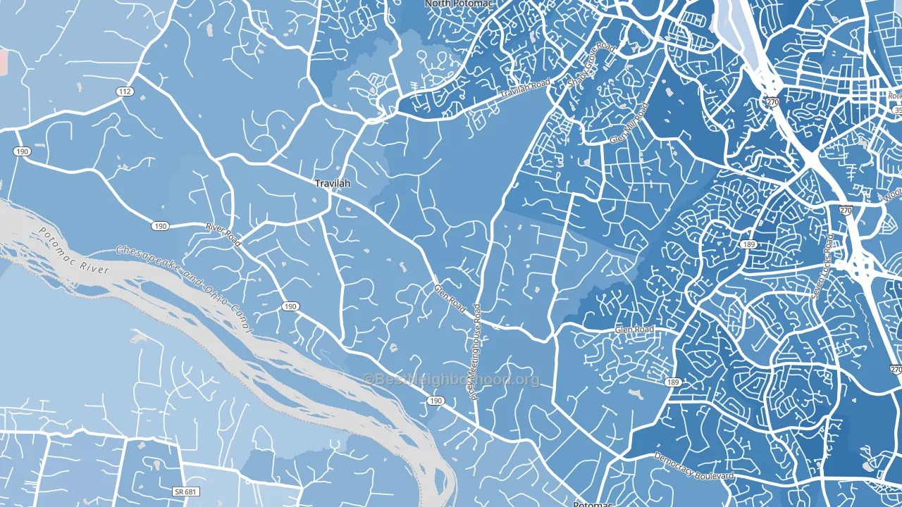 Travilah, MD block-group political-lean map