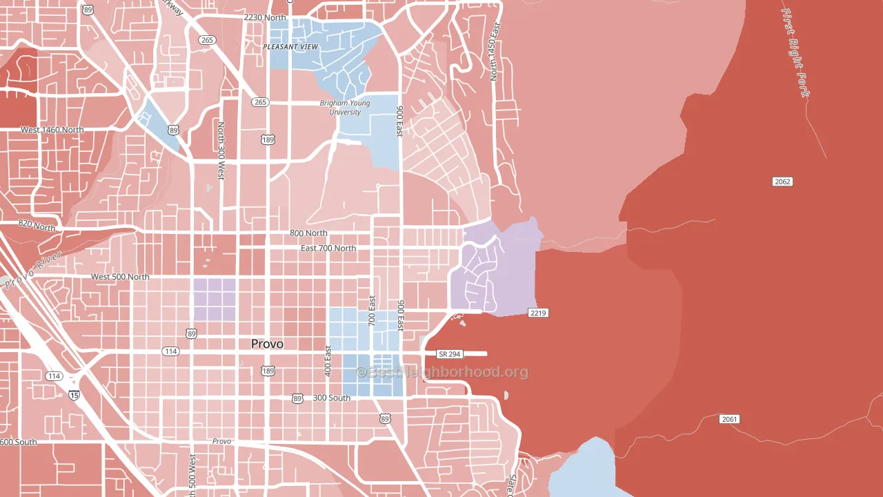 Tree Streets, Provo, UT block-group political-lean map