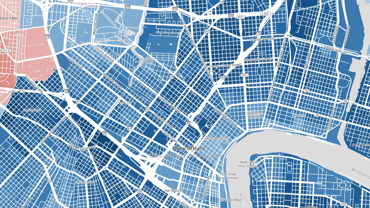 Treme' Lafitte, New Orleans, LA block-group political-lean map