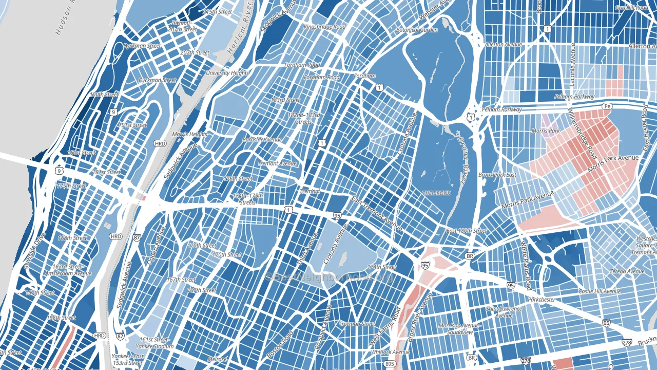 Tremont, Bronx, NY block-group political-lean map