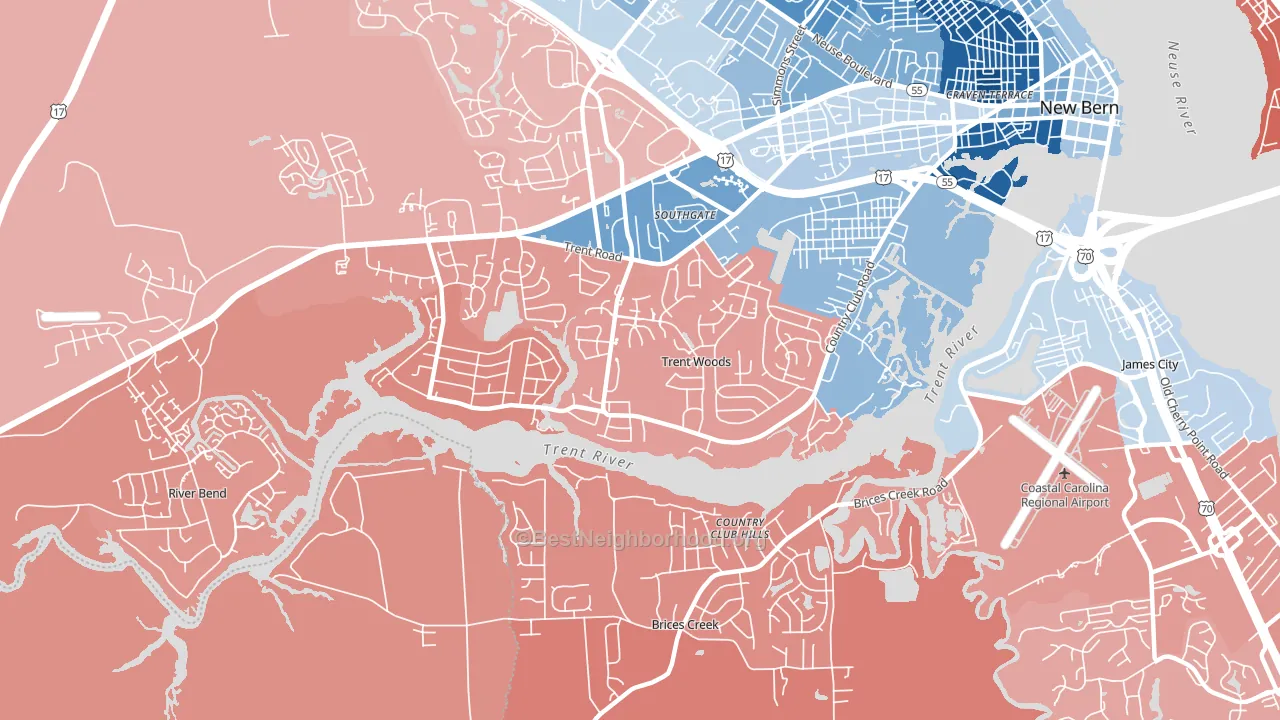 Trent Woods, NC block-group political-lean map