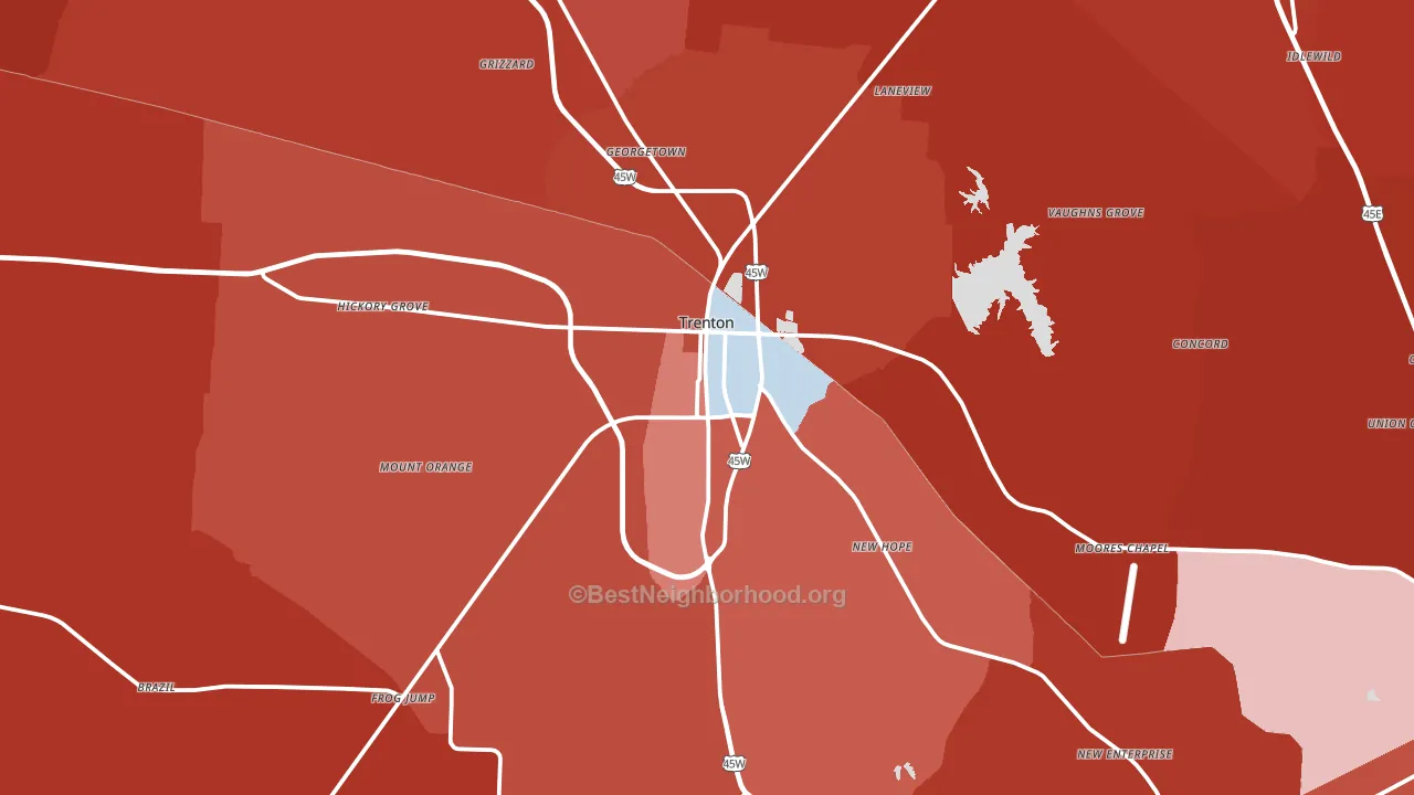 Trenton, TN block-group political-lean map