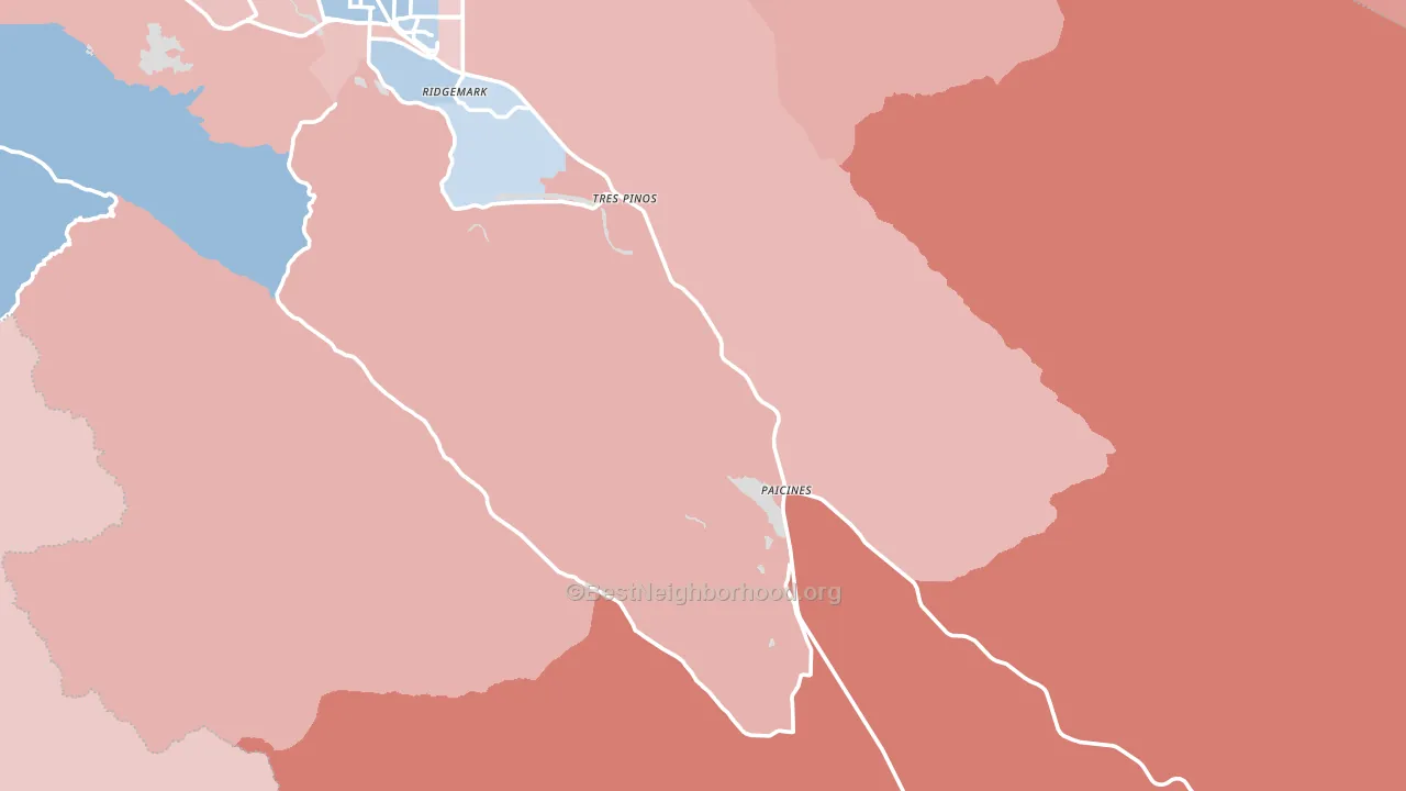 Tres Pinos, CA block-group political-lean map