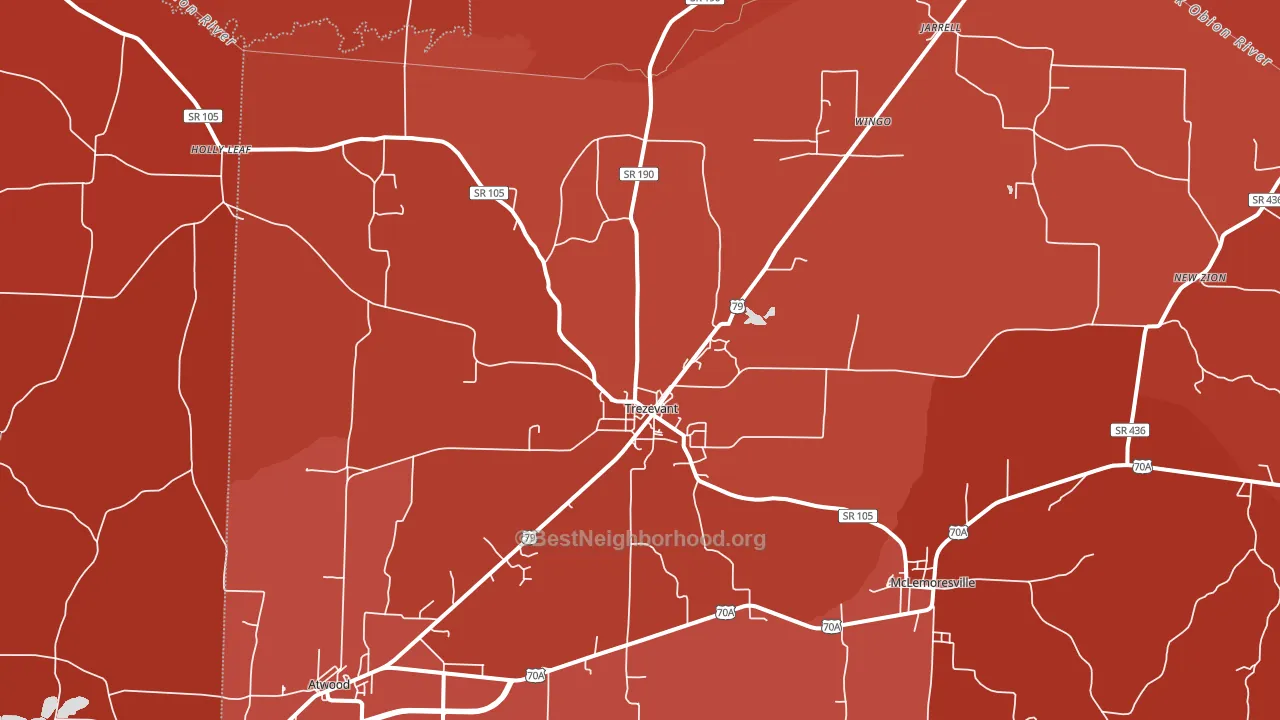 Trezevant, TN block-group political-lean map
