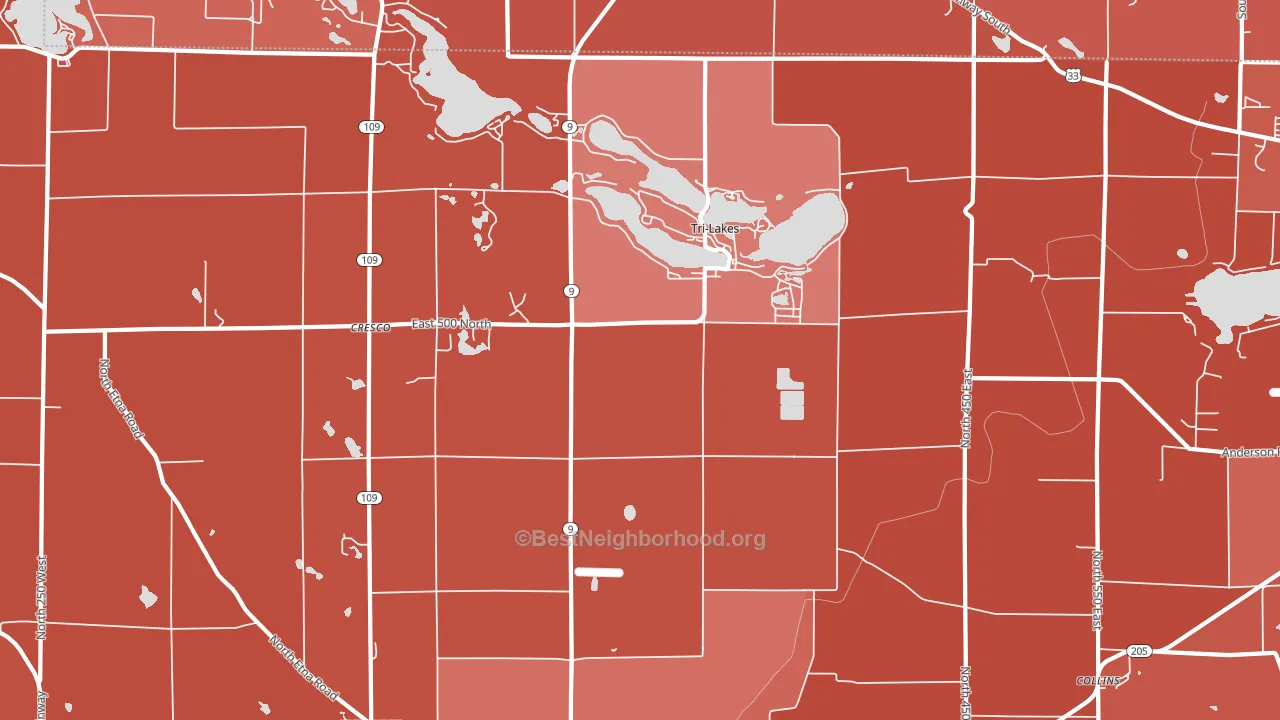 Tri-Lakes, IN block-group political-lean map