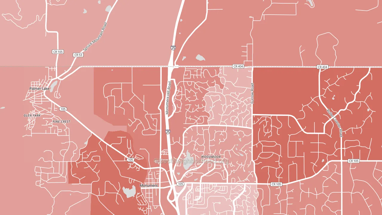 Tri-Lakes, Woodmoor, CO block-group political-lean map