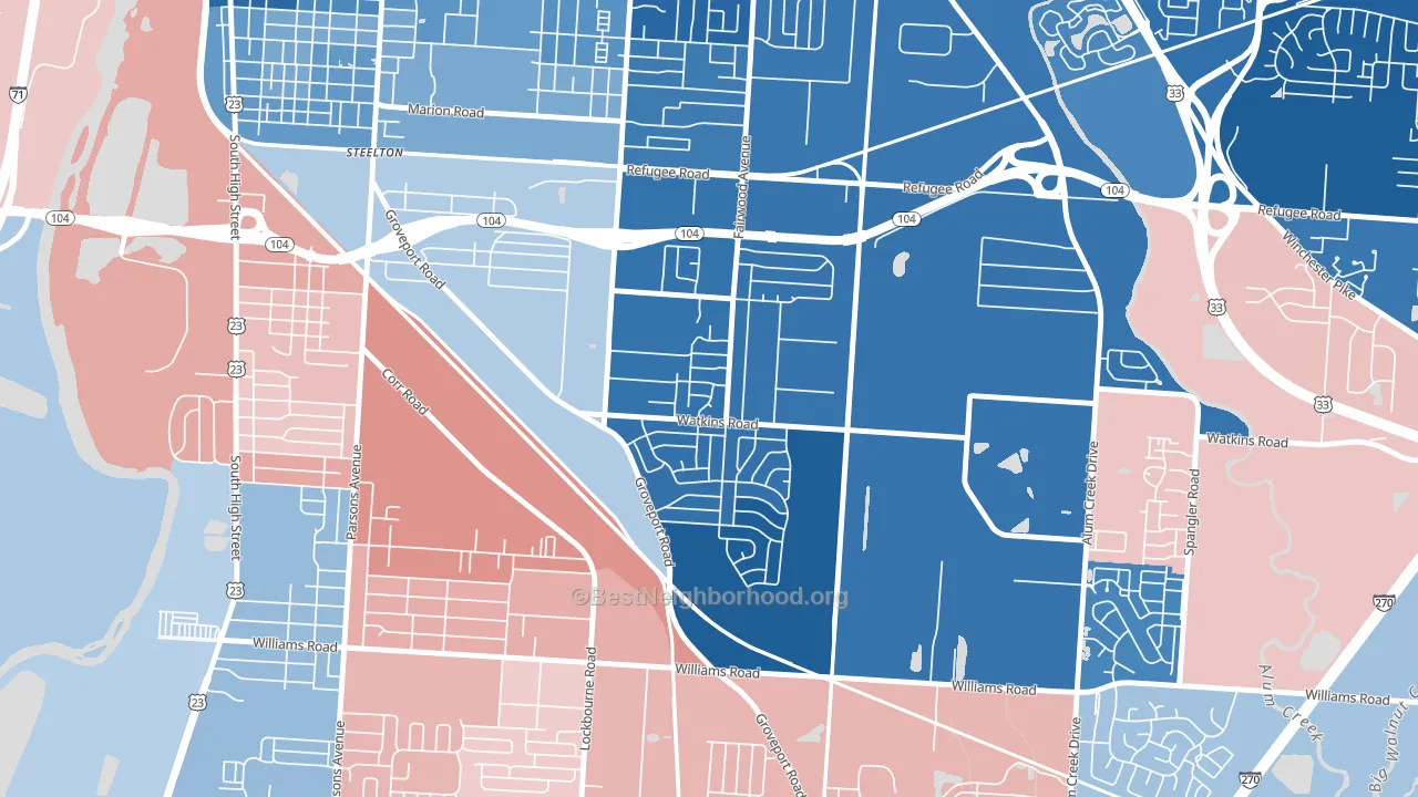 Tri-South, Columbus, OH block-group political-lean map