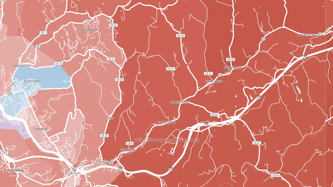 Triadelphia, WV block-group political-lean map