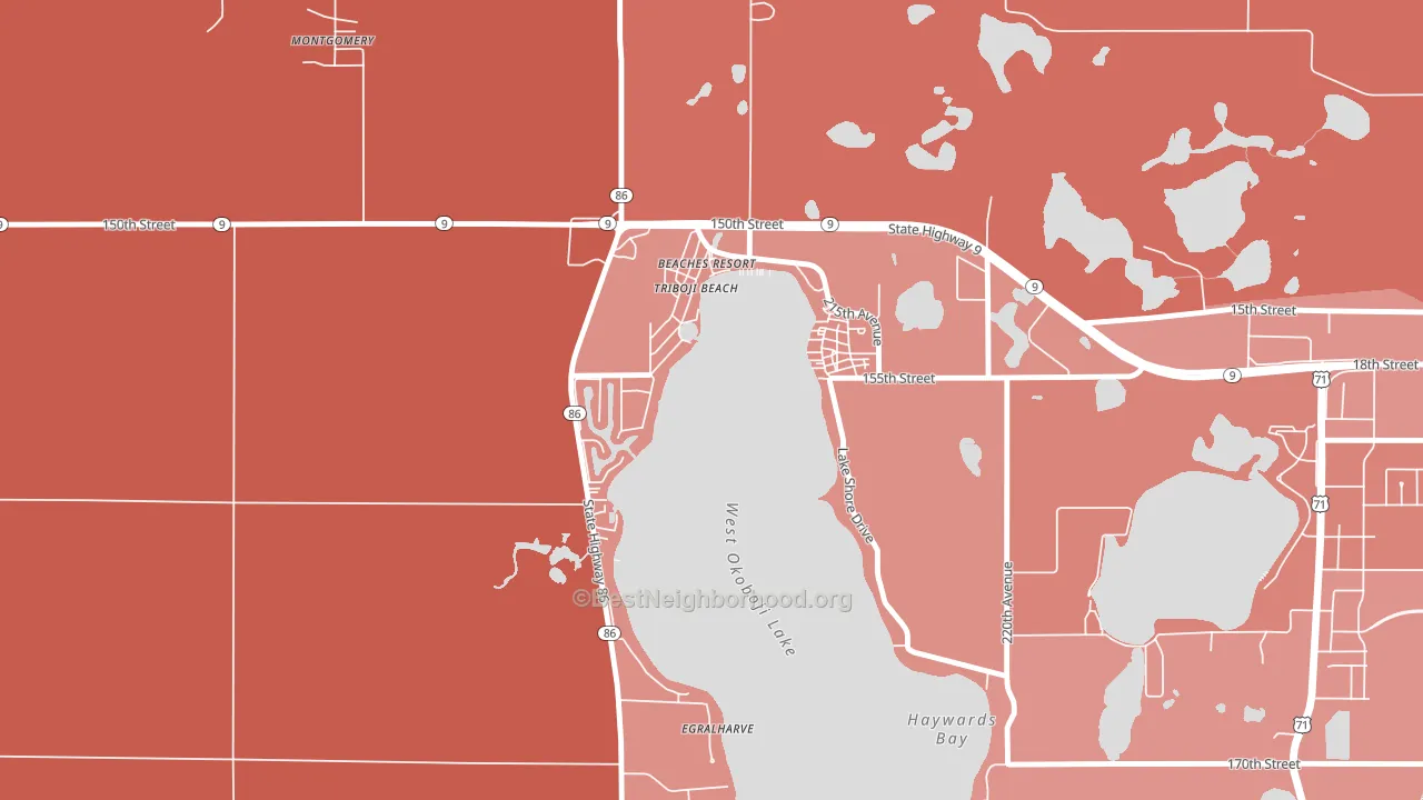 Triboji Beach, IA block-group political-lean map