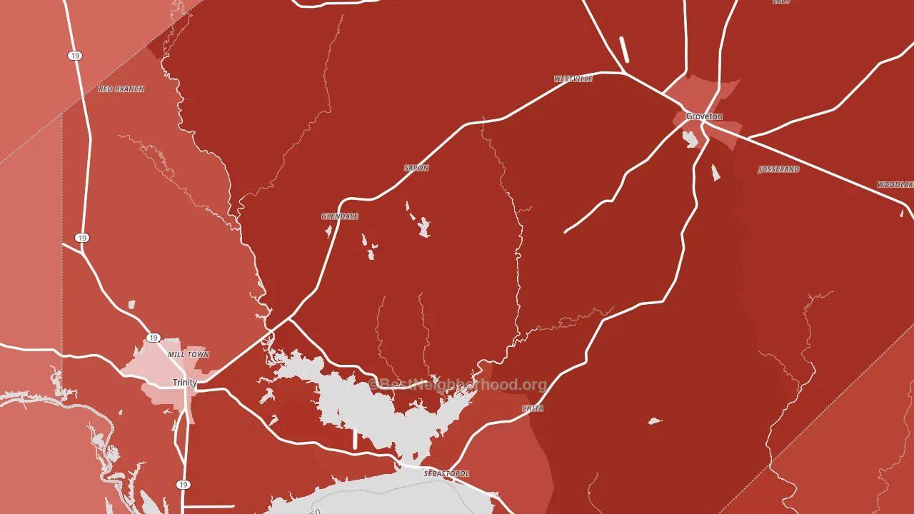 Trinity County, TX block-group political-lean map