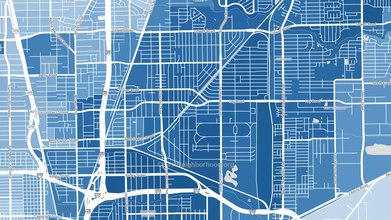 Trinity-Houston Gardens, Houston, TX block-group political-lean map