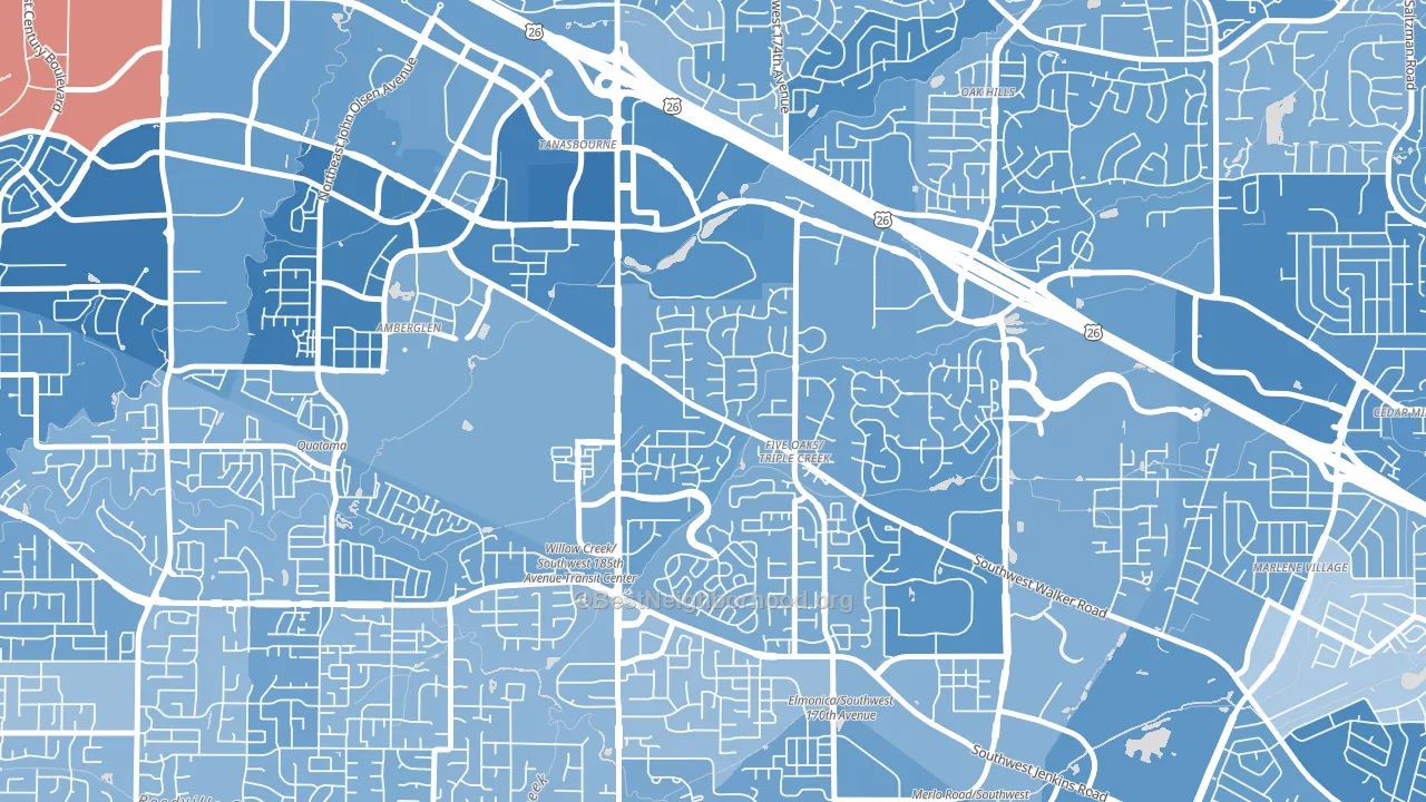 Triple Creek, Beaverton, OR block-group political-lean map