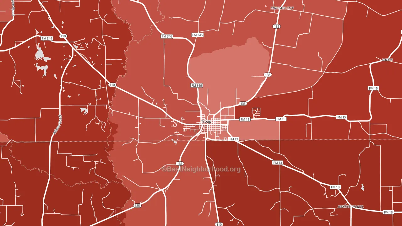 Troup, TX block-group political-lean map