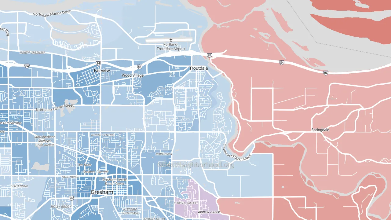 Troutdale, OR block-group political-lean map