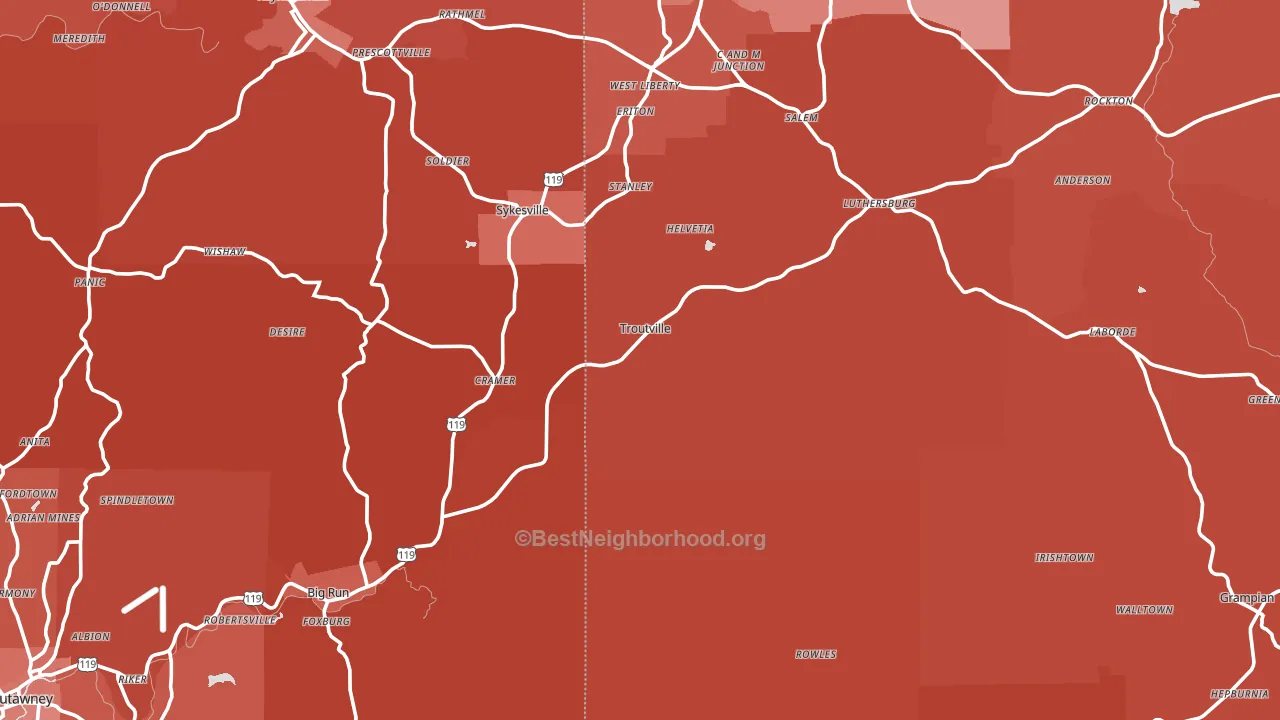 Troutville, PA block-group political-lean map