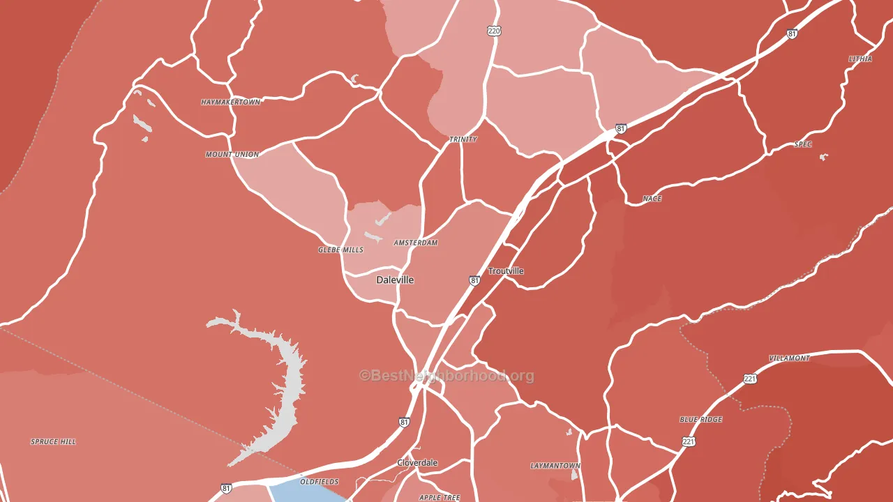 Troutville, VA block-group political-lean map
