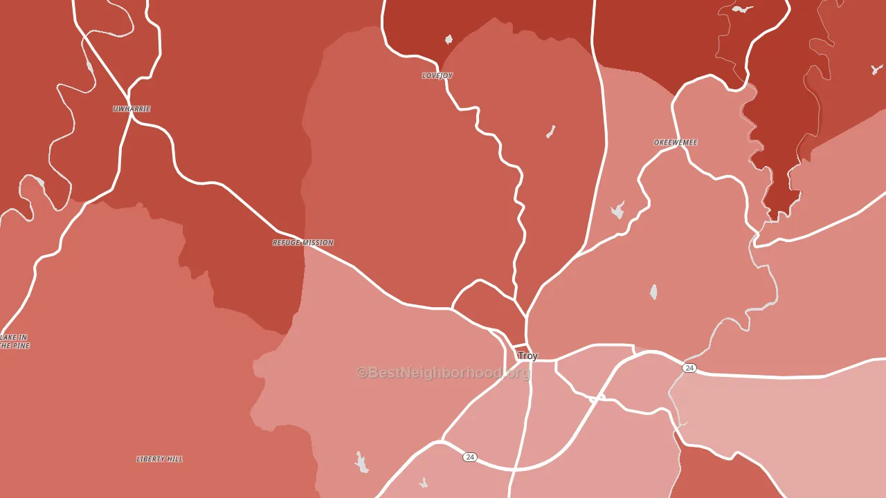 Troy, NC block-group political-lean map