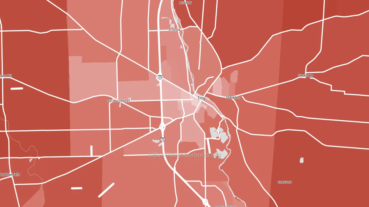 Troy, OH block-group political-lean map