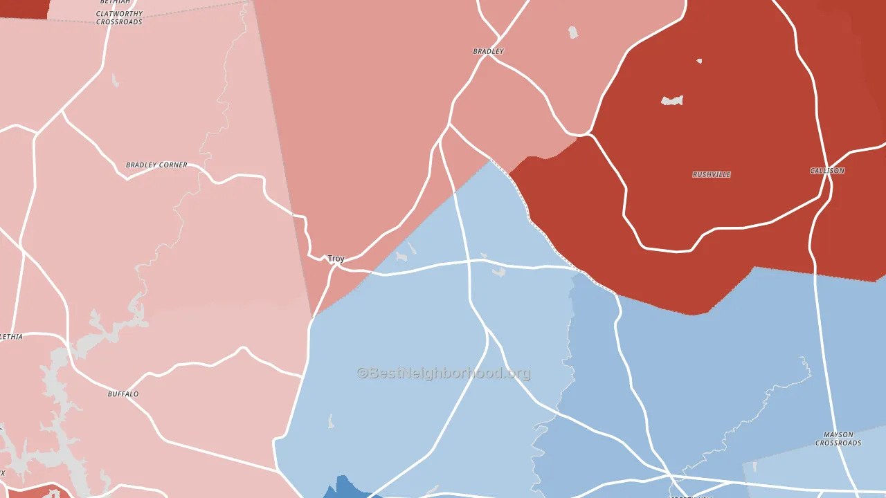 Troy, SC block-group political-lean map