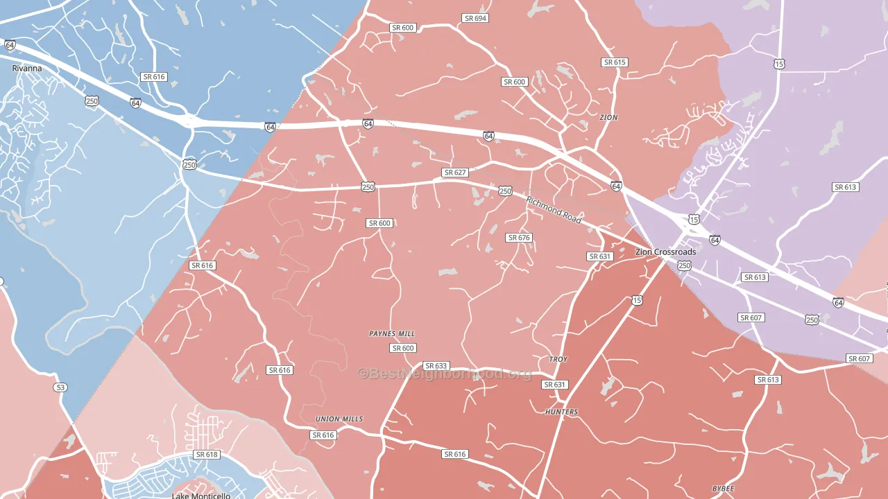Troy, VA block-group political-lean map