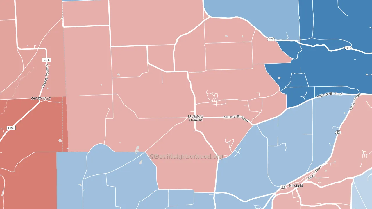 Trumbull Corners, NY block-group political-lean map