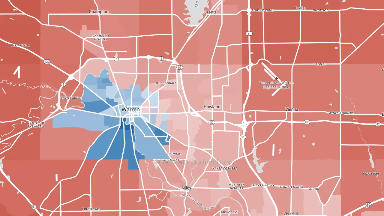 Trumbull County, OH block-group political-lean map