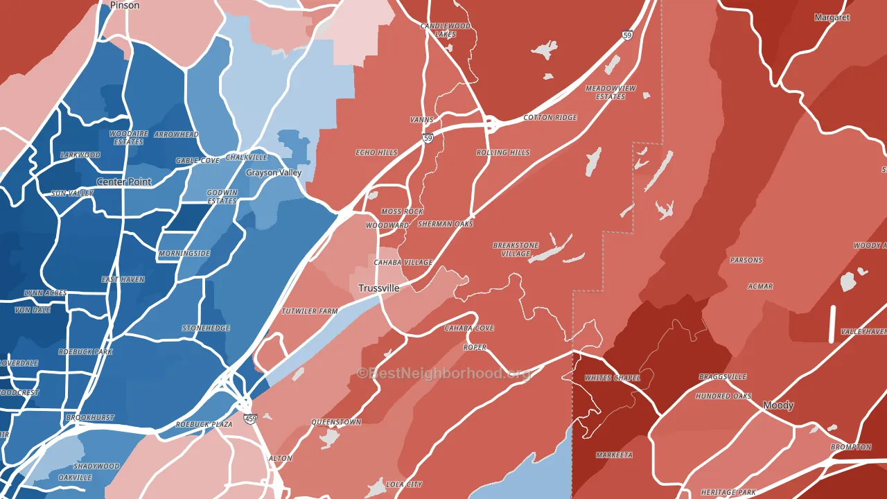 Trussville, AL block-group political-lean map